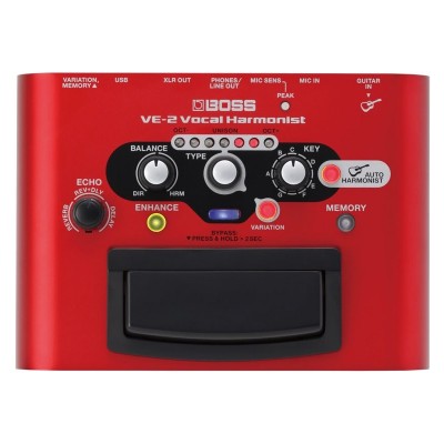 Effect Boss Vocal Harmonist VE2 Effect Boss Vocal Harmonist VE2 là thiết bị tạo ra giọng hát bè hòa âm dành cho ca sĩ. Sử dụng pin AA hoặc Adaptor, thiết bị có thể tạo ra giọng bè theo từng tone được chọn, hoặc bắt tone theo guitar khi kết nối thiết bị với guitar. Bạn có thể tạo ra giọng bè của cả dàn hợp xướng chỉ với 1 thiết bị gọn nhẹ Boss VE2